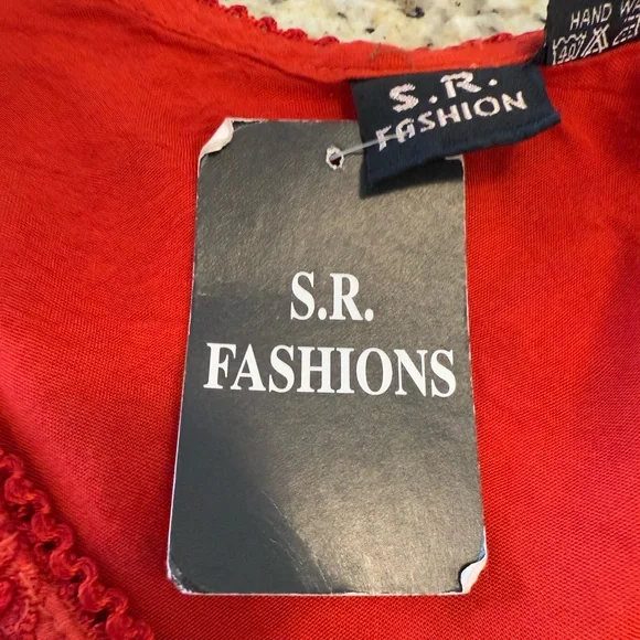 S.R. Fashions red embroidered gauzy midi dress free size - Picture 10 of 13
